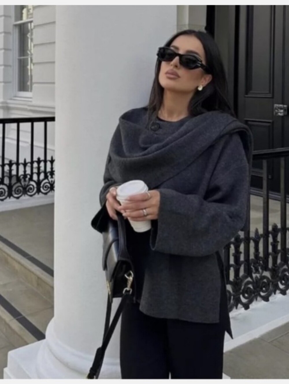Zara Cropped Knit  Coat  With Asymmetrical Scraf